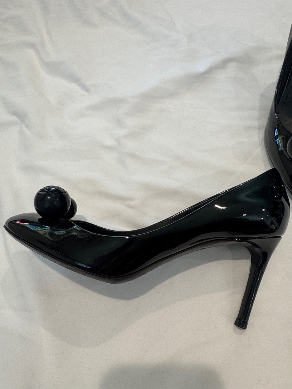 Louis Vuitton Black Patent Leather Pointed Toe Pumps with Decorative Spheres - Picture 9 of 14